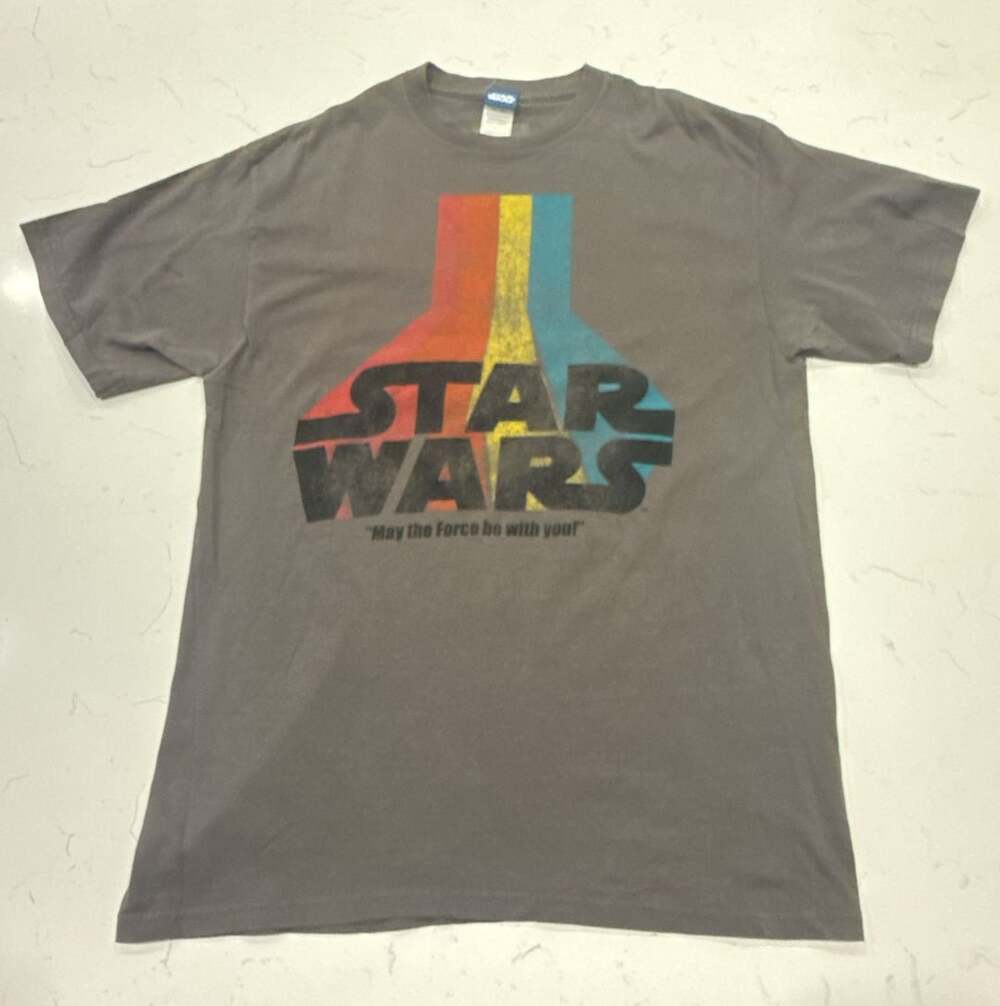 Star Wars T-Shirt Size L Gray Retro Logo May The Force Be With You